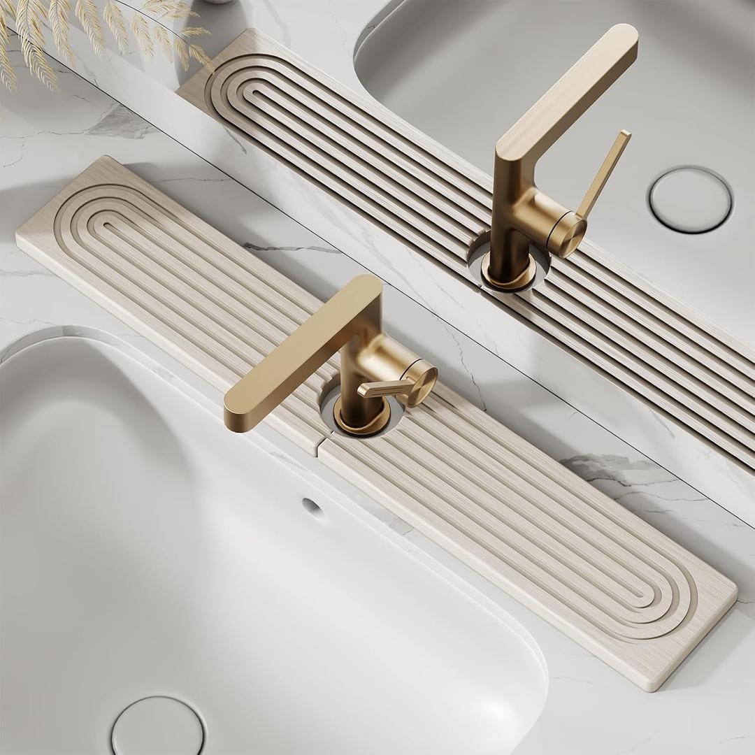 23.6'' Long Stone Faucet Mat for Kitchen Sink-Diatomite Quick Dry Kitchen Sink Splash Guard,Super Absorbent,Drying Stone Sink Tray,Sink Stone Quick Dry Around Faucet For Bathroom Counter (White)