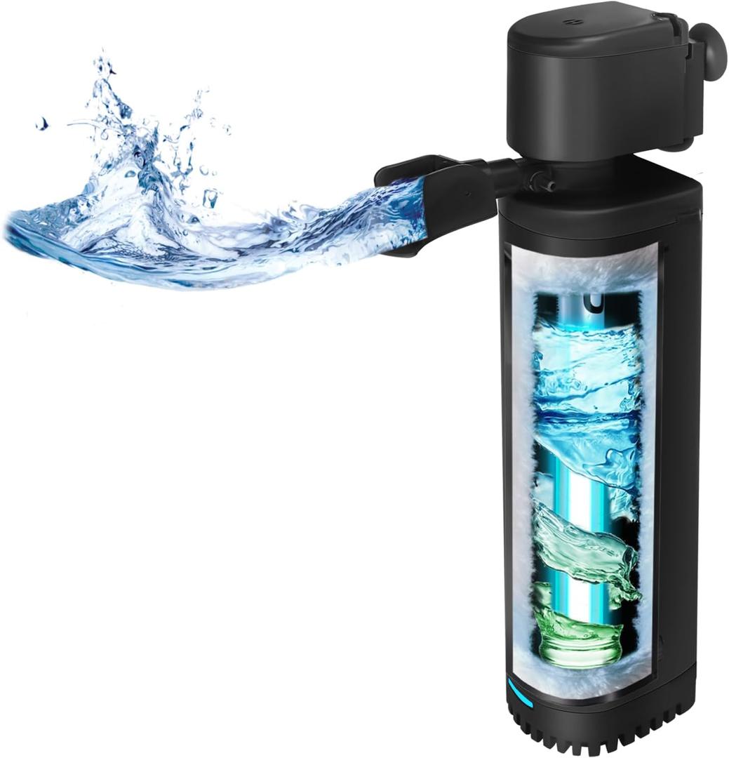 300GPH Aquarium Filter, UV Sterilizer for Aquarium for 45-120 Gallon, Submersible Pump Filter for Green Water Algae Clean, Ultra-Silent Green Killing Machine with Fish Tank & Turtle Tank Deodorization (Black)