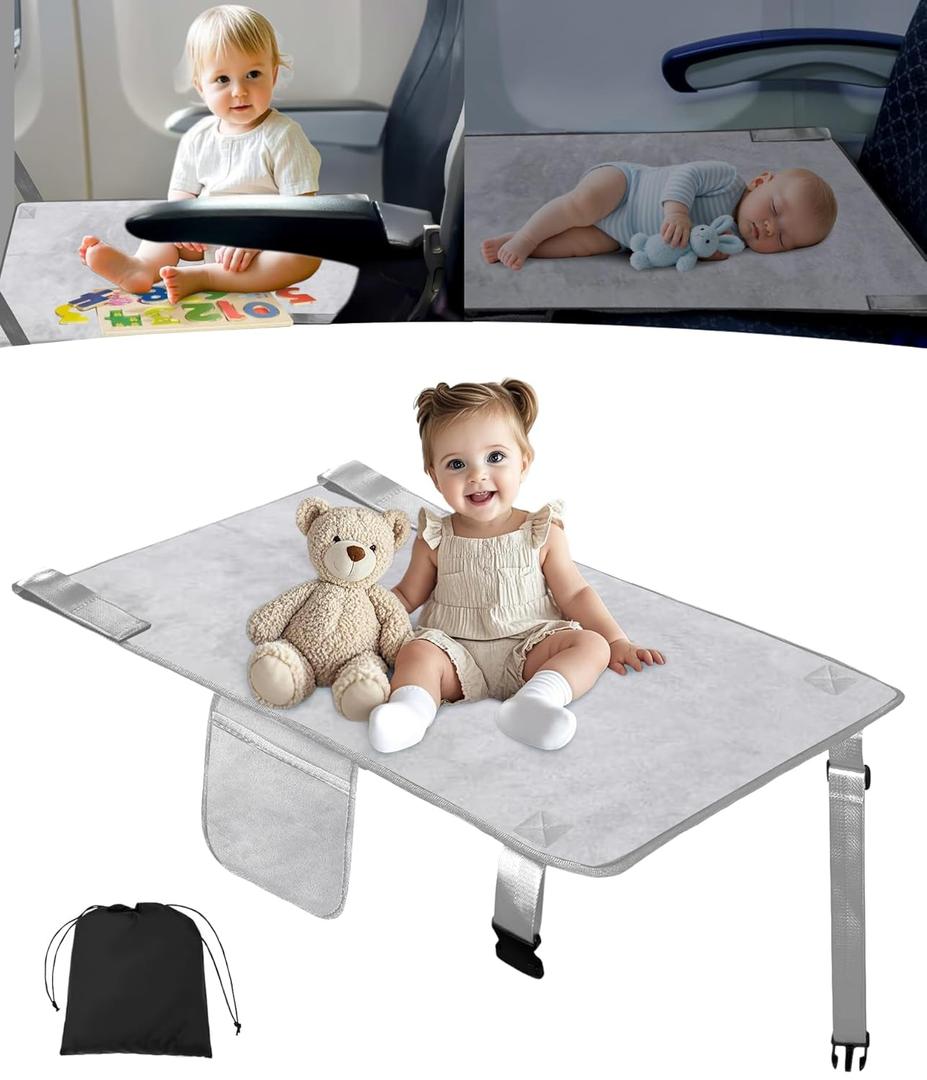 Toddler Airplane Bed, Airplane Seat Extender Travel Bed for Kids, Baby Travel Essentials for Flying, Portable Plane Footrest for Kids, Toddler Must Haves for Flights, Grey