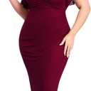 ZOMVA Plus Size Bodycon Formal Dress Sparkly V-Neck Wrap Midi Ruffle Sleeves Cocktail Prom Glitter Wedding Guest Dress (3X-Large Plus, Soft Mesh, Burgundy)