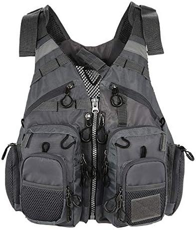 JKSPORTS Fly Fishing Vest - Fishing Safety Life Jacket for Swimming, Sailing, Boating, Kayak - Floating Multifunction Breathable Backpack for Men and Women - Adjustable, Grey/Green/Red/Blue (with foam, Deep Gray)