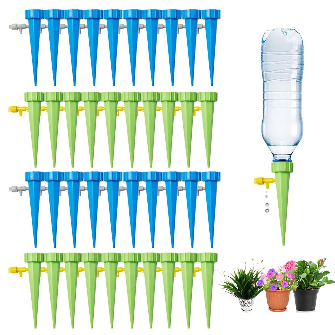 40 Pack Self Watering Spikes for Plant,Indoor & Outdoor Automatic Plants Waterer,Plug-in Device with Adjustable Valve Switch, self Watering Planter Insert (20 Blue+20 Green)