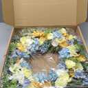 Faux Silk Cherry Blossom Flower Spring Summer Easter Wreath 24-26" for Front Door  Pink Purple Yellow Plum Blossom Green Eucalyptus Leaves  Farmhouse Front Porch Decor, Outdoor Indoor Use