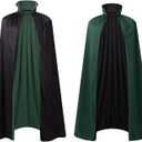 Stand Collar with Hood Reversible Cloak Masquerade Cape Costume, Black and Red