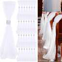 Threlaco 36 Set Wedding Aisle Chair Decorations 31.5 Inch Pew Bows with Long Tulle Tails and Rhinestone wrap for Wedding Ceremony Church Bridal Shower Banquet Decor (Silver)