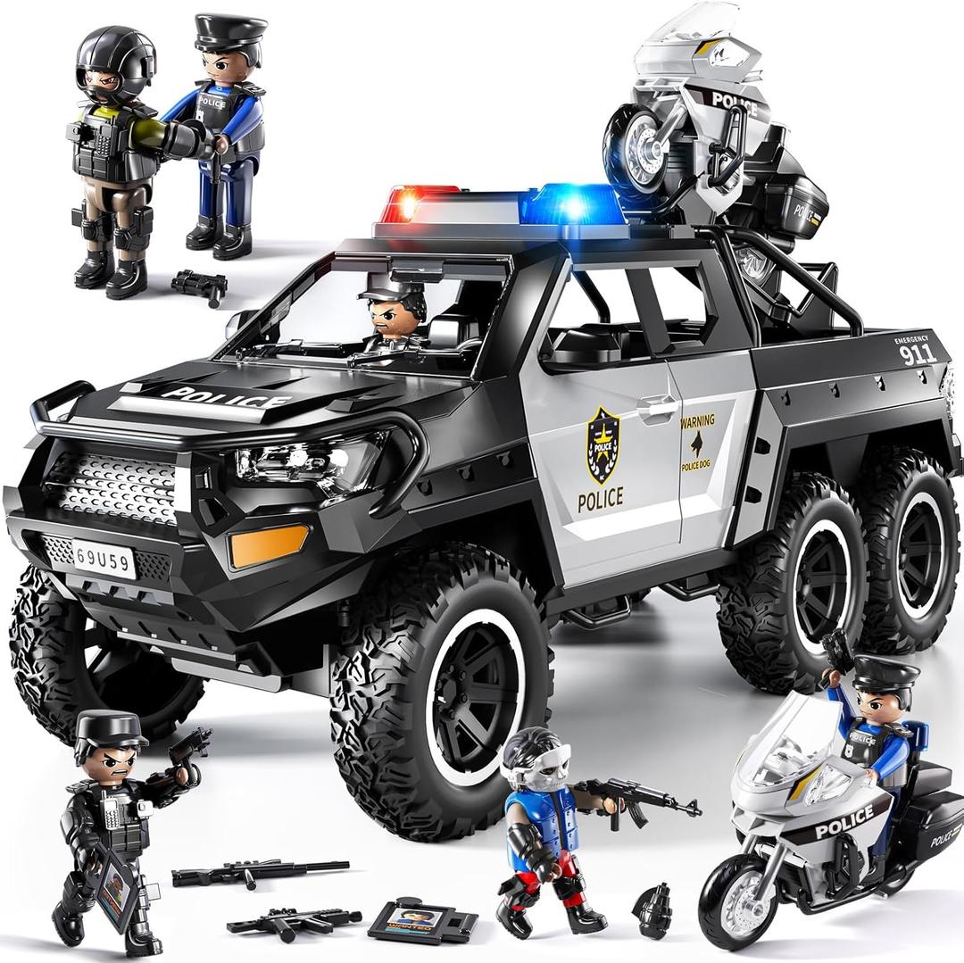 MSKOLER Police Car Toys for Boys 3-5, Play Vehicles for Boys Girls Ages 3-12 with Light and Sound, Role Playing Police Truck Toys, Toddler Truck Gifts for Kids Ages 4-8