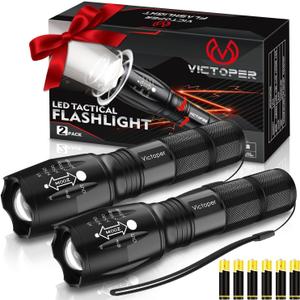 Victoper LED Flashlight 2 Pack, Bright Tactical Torch High Lumens with 5 Modes, Waterproof Zoomable Flash Light for Outdoor, Gifts for Father's Day Camping Essentials Gear (Black)