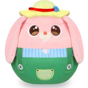Hopearl Farmer Bunny Plush Toy, Stuffed Animal Rabbit Pillow Huggable Stuffed Animal, Smooth Plushies Pillow, for Kids Boys Girls, Pink, 12'' (Bunny)