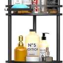 Standing Shower Caddy-4 Tier Stand with Soap Dish, 4 Hooks, Adjustable Feet for Corner-Black