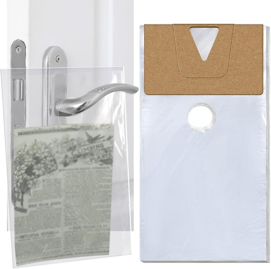 Henoyso 1000 Pcs Door Hanger Bags Plastic Clear Door Knob Hanger Bags Waterproof Poly Newspaper Packets Bulk Flyers Brochures Notices Printed Materials (6 x 9 Inch)