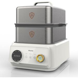 10L steamer + 4.5L cooking pot, electric food steamer for 46 servings, vegetable steaming, 8-hour keep warm function, dry-boil protection, 304 stainless steel material.