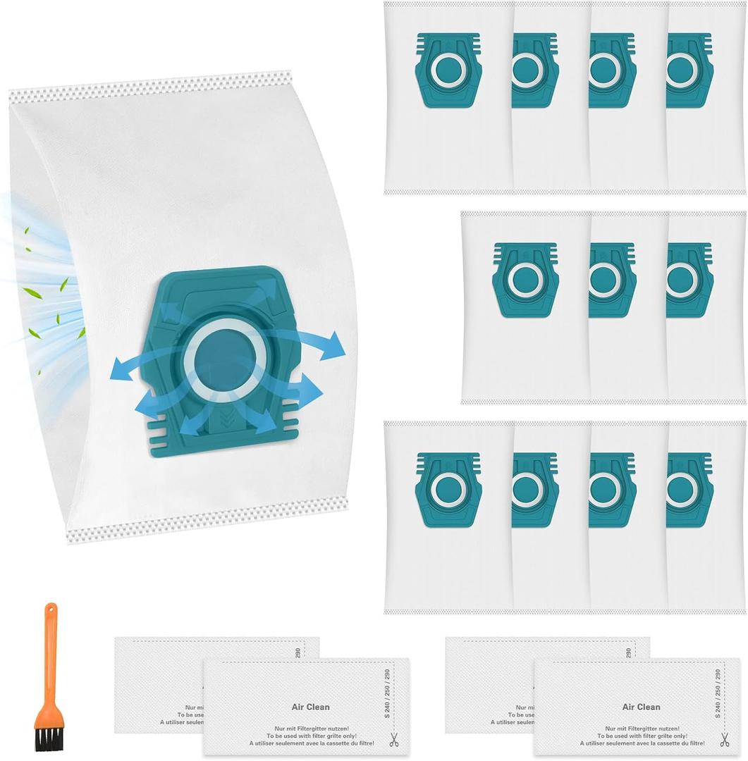 12 Pack TU Dust Bags for Miele Pure Air TU 3D Vacuum Cleaners Bag for Guard L1/S1 Junior Flex Parquet Silence AllFloor Performance Comfort Electro Cat Dog Series with 4 Exhaust Filters