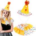 2 Pcs Halloween Clown Costume Set Jester Hat Headband Ruffle Collar Accessory Joker Outfit for Halloween Cosplay (Rainbow)