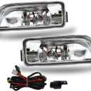 Fog Lights Assembly Replacement for 2003-2007 Honda Accord 4 Door Sedan, 1 Pair Front Bumper Driving Fog Lamps with Halogen Bulbs & Switch and Wiring Kit (Clear Lens)