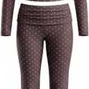 Mxiqqpltky Polka Dot Pants Sets Women 2 Piece Lounge Outfits Y2k Long Sleeve Top and Fold Over Leggings Pants Tracksuit Sets (Brown, S)