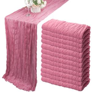 12 Pack 10Ft Cheesecloth Table Runner 35x120 Inch Boho Gauze Table Runner Rustic Cheese Cloth Long Romantic Table Runners for Wedding Bridal Shower Birthday Party Table Decor (Dusty Rose)