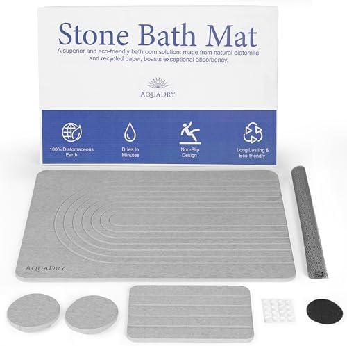 AquaDry Stone Bath Mat - Diatomaceous Stone Shower Mat, Ultra-Absorbent, Non-Slip, Eco-Friendly Large Stone Bath Mat, Diatomaceous Earth Bath Mat Large for Bathroom 23" x 15"