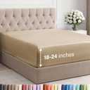 Extra Deep King Fitted Sheet - Hotel Luxury Single Fitted Sheet Only - Easily Fits 18 inch to 24 inch Mattress - Ultra Soft, Wrinkle Free with Extra Deep Pockets - Breathable & Comfy - Heathered Tan