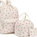 Corduroy School Backpack Girls Kids Teens School Bookbags Schoolbag Set with Lunch Box Pencil Bag