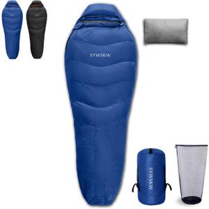 SYWSKW Down Sleeping Bag with Pillow for Backpacking,15℉ 5℉ 0℉ Wide Down Sleeping Bag (86.6 in x 33.5 in) for Adults,Teens,Youth Camping and Hiking Outdoor with 680FP Duck Down (Blue（2.65lb）)