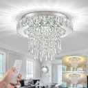 11.8 Crystal Ceiling Light Fixture, Flush Mount Ceiling Light for Bedroom, Modern Round Chandeliers 3000K-6500K Dimmable with Remote, LED Chandelier for Kitchen Dining Room Hallway
