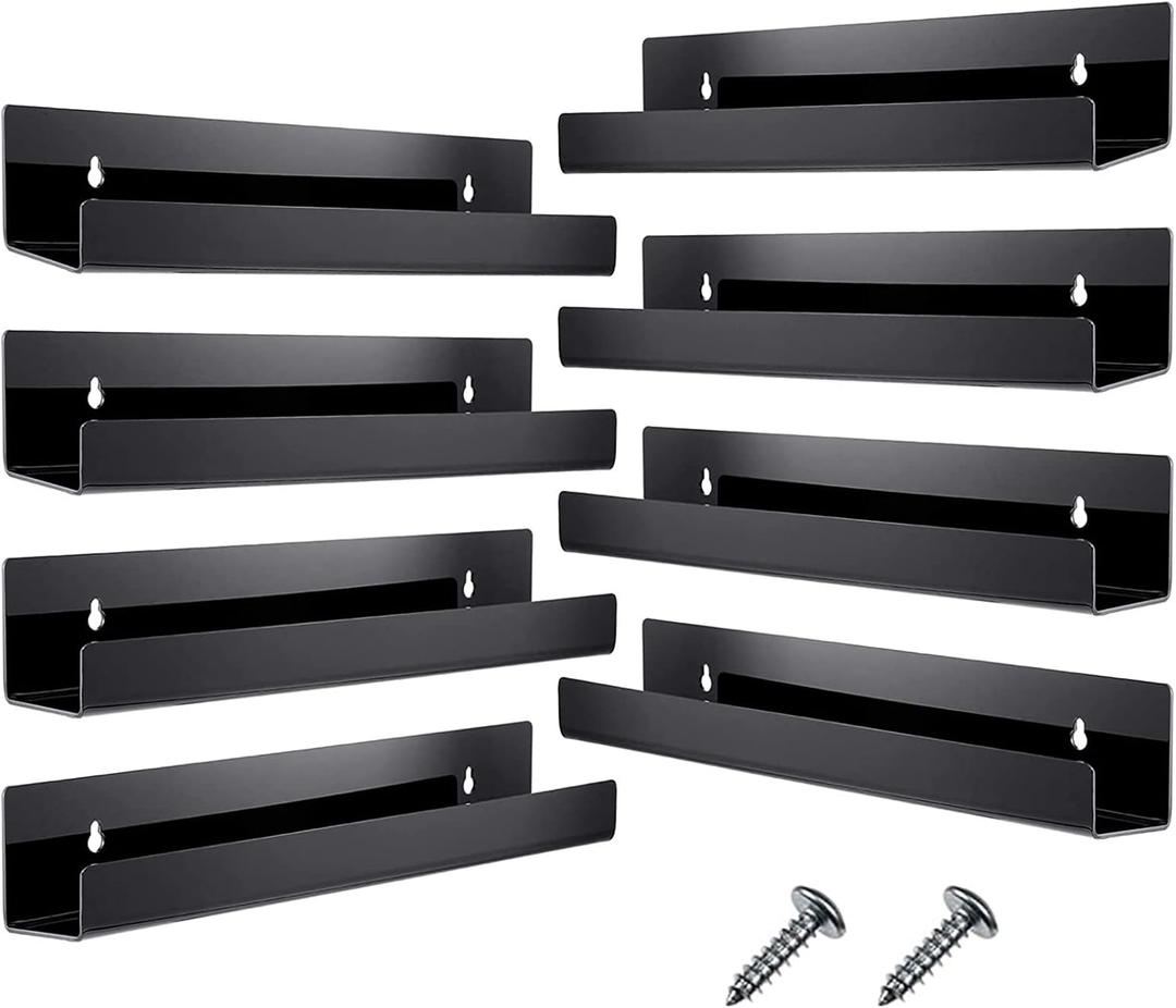 Blulu 8 Packs 14 Inch Acrylic Floating Shelf Wall Mounted Invisible Acrylic Shelf Ledge Floating Bookshelf for Living Room Office Bedroom Bathroom Kitchen Decoration Space Save (Black)