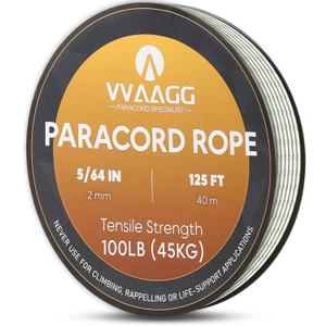 VVAAGG 2mm Reflective Paracord Rope 100 lb: Thin Micro Braided Paracord String Cord for Crafting Bracelet DIY Projects Fishing Camping Wind Chime Decor 125FT White