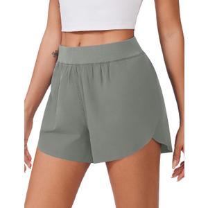PINSPARK Womens Running Shorts High Waisted Athletic Shorts Quick Dry Exercise Workout Shorts with Mesh Liner (Small, Sage Grey)