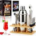 25 oz Cocktail Shaker Set 16 Pcs Mixology Bartender Kit with Stand - Professional Stainless Steel Bartending Kit - Perfect Home Bar Tool Gift Set for Drink Mixing (Silver) (8.65 x 4.85 x 2.68 inches)
