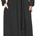 AUSELILY Women's Lace Dress Long Sleeve Maxi 2025 Fall V Neck Wrap Waist Formal Party Long Dresses with Pockets (XXXL)