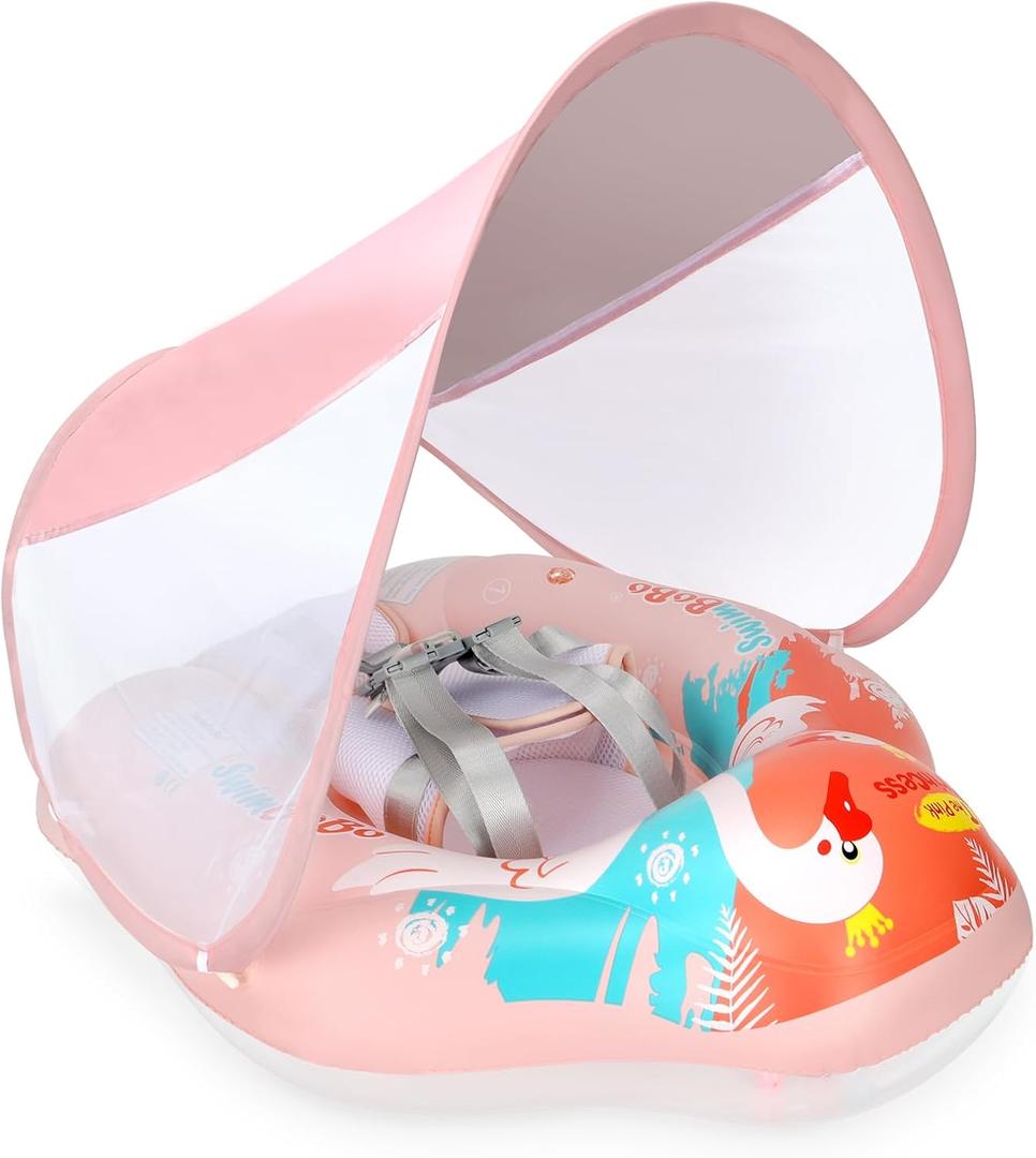 Baby Swimming Float Kids Inflatable Swim Ring with Safety Support Bottom Swimming Pool Accessories for 3-36 Months (Large)