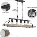 5-Light Rustic Farmhouse Chandelier, 33.5" Linear Black Metal & Retro Wood Finish, Industrial Dining Room Light Fixture Over Table, Hanging Pendant Light for Kitchen Island (E26)