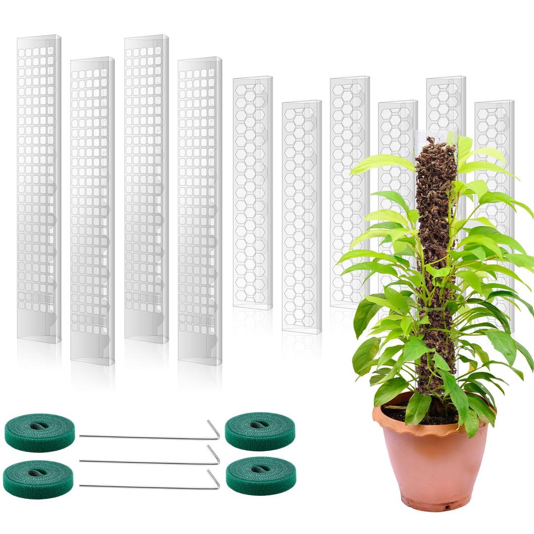 10 Pieces Plastic Moss Pole for Monstera Including 4 Pcs 24 Inch Clear Plant Poles for Indoor Climbing and 6 Pcs 15 Inch D Shape Stackable Plant Support Kit Work with Sphagnum Moss