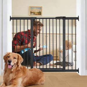 40.9"-54.7" Wide Baby Gate for Doorways Stairs, 30 in Tall Dog Gates with Door No Drill, Auto Close Child Safety Gate for Kid Doggie Cat Proof, Large Long Dog Barrier Indoor Hallways House, Black