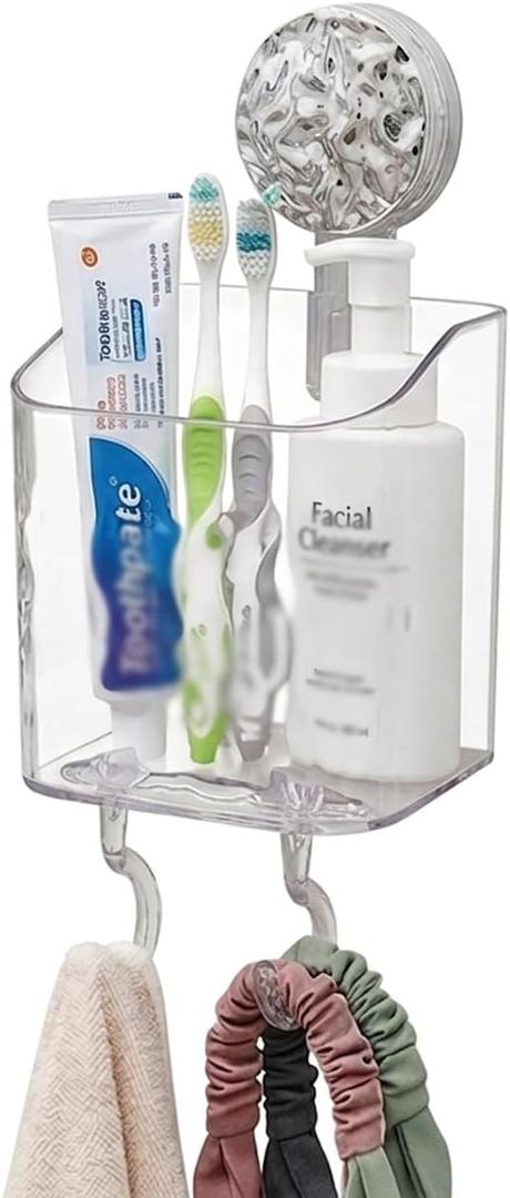HOME&I Suction Cup Toothbrush Holder and Shower Caddy Drill-Free, Removable, Powerful Suction Cup, Self-Draining Design for Bathroom & Kitchen Holds Toothpaste, Razors, and Tableware