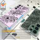 Compatible with Samsung Galaxy S23 Ultra Cases with Design, Cute Transparent Phone Case for Women Girls Girly with Heavy Duty Protective Bumper (Clear Black Henna Flower)