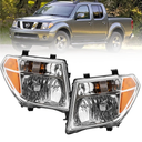 Headlight Assembly Compatible with 2005-2008 Nissan Frontier / 2005-2007 Pathfinder Driver and Paseenger Side Clear Lens+Amber Corner Halogen Front Headlamp Pair w/o Bulb