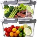 2 Pack Large Glass Food Storage Containers with Lids 85oz/10.5cup Big Airtight Storage Containers for Rotisserie Chicken Meal Prep Leftovers, BPA Free & Leak Proof, Microwave, Oven Safe (gray), 3.6 inches x 2.2 inches