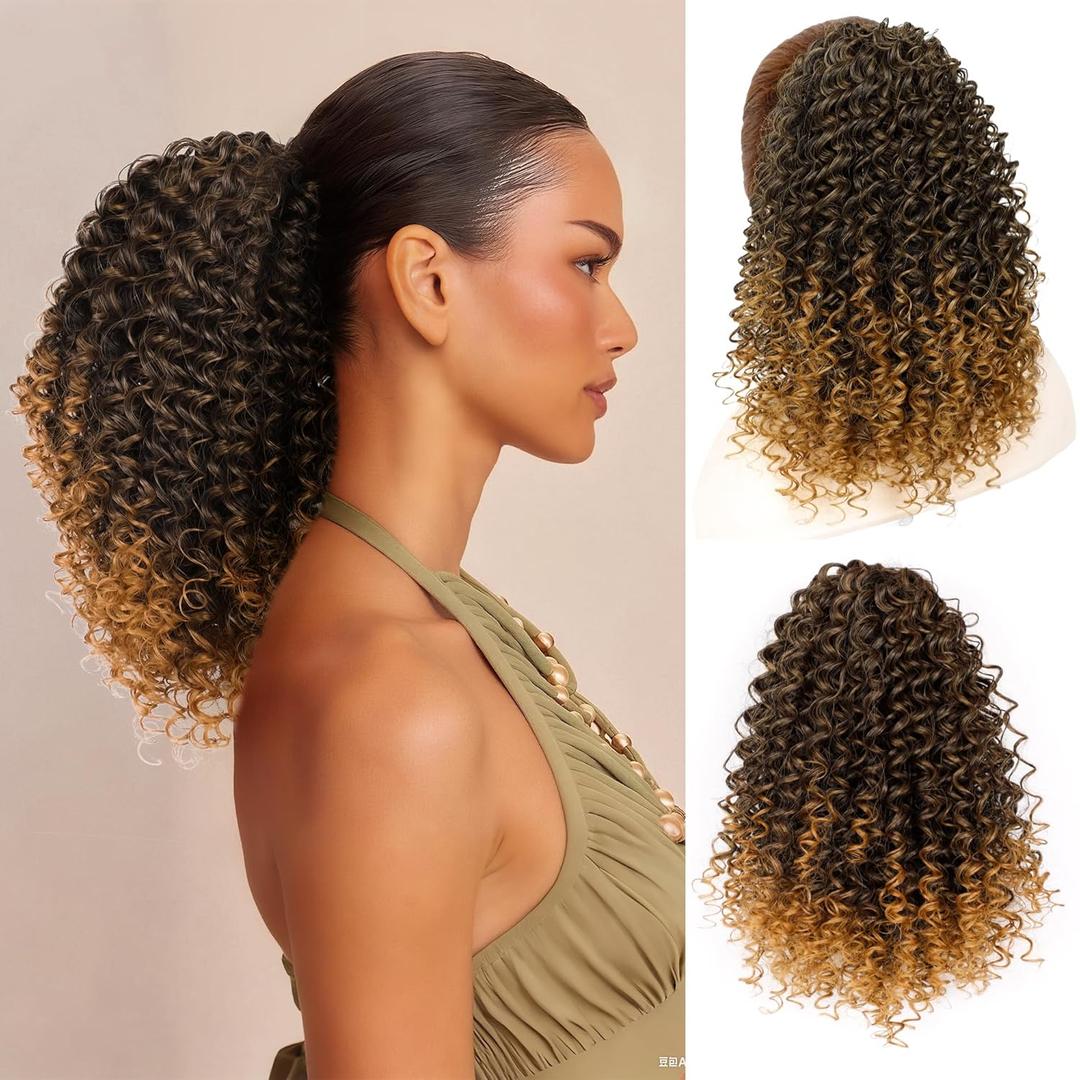 Ponytail For Black Women Drawstring Ponytail Curly Hair Short Ponytail Extension Pony tails Drawstring Hair Pieces Human Hair Feeling For Daily Use (T27) (Medium)