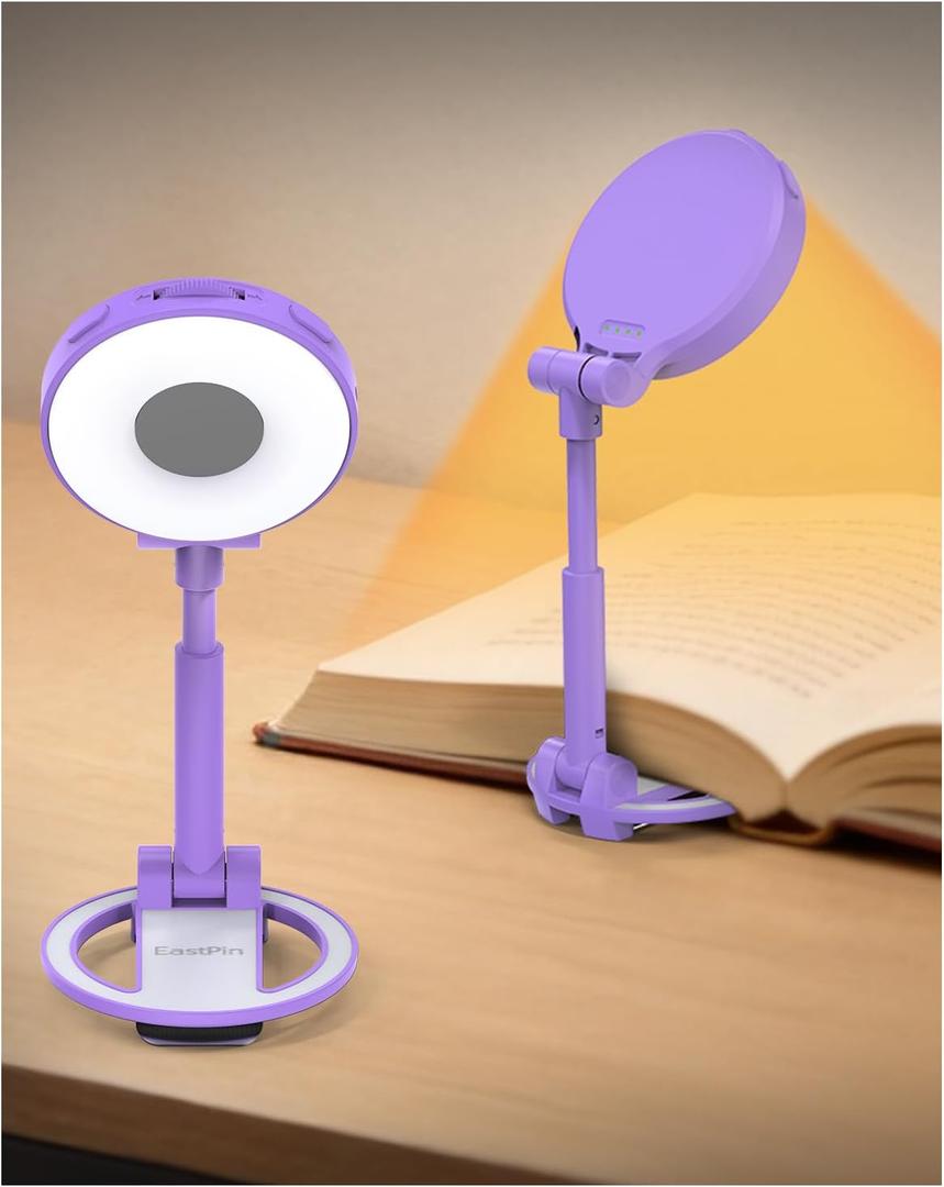 Reading Lights for Books in Bed:18 LED Rechargeable Clip-on Book Light with Timer & Memory Eye Caring 3 Color Temperature Stepless Dimming Portable Night Light for Book Lovers (Purple)