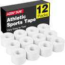 AZEN 12 Pack Athletic Sports Tape, Athletic & Medical Trainers & First Aid Tape for Injuries, Wrist Ankle Finger Tape, Easy to Tear & No Sticky Residue, 1.5 in X 10 Yards (White)