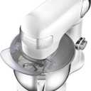 Cuisinart Stand Mixer, 12 Speed, 5.5 Quart Stainless Steel Bowl, Chefs Whisk, Mixing Paddle, Dough Hook, Splash Guard w/ Pour Spout, White Linen, SM-50NAS, Manual