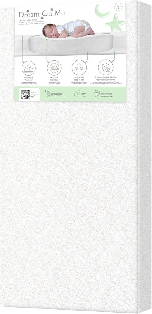 Dream On Me Serene Snooze 2-in-1 Crib Mattress, Dual-Sided for Infants & Toddlers, Waterproof Cover, GREENGUARD Gold Certified, Fits Full Size Crib & Toddler Bed, 52 x 28 x 5