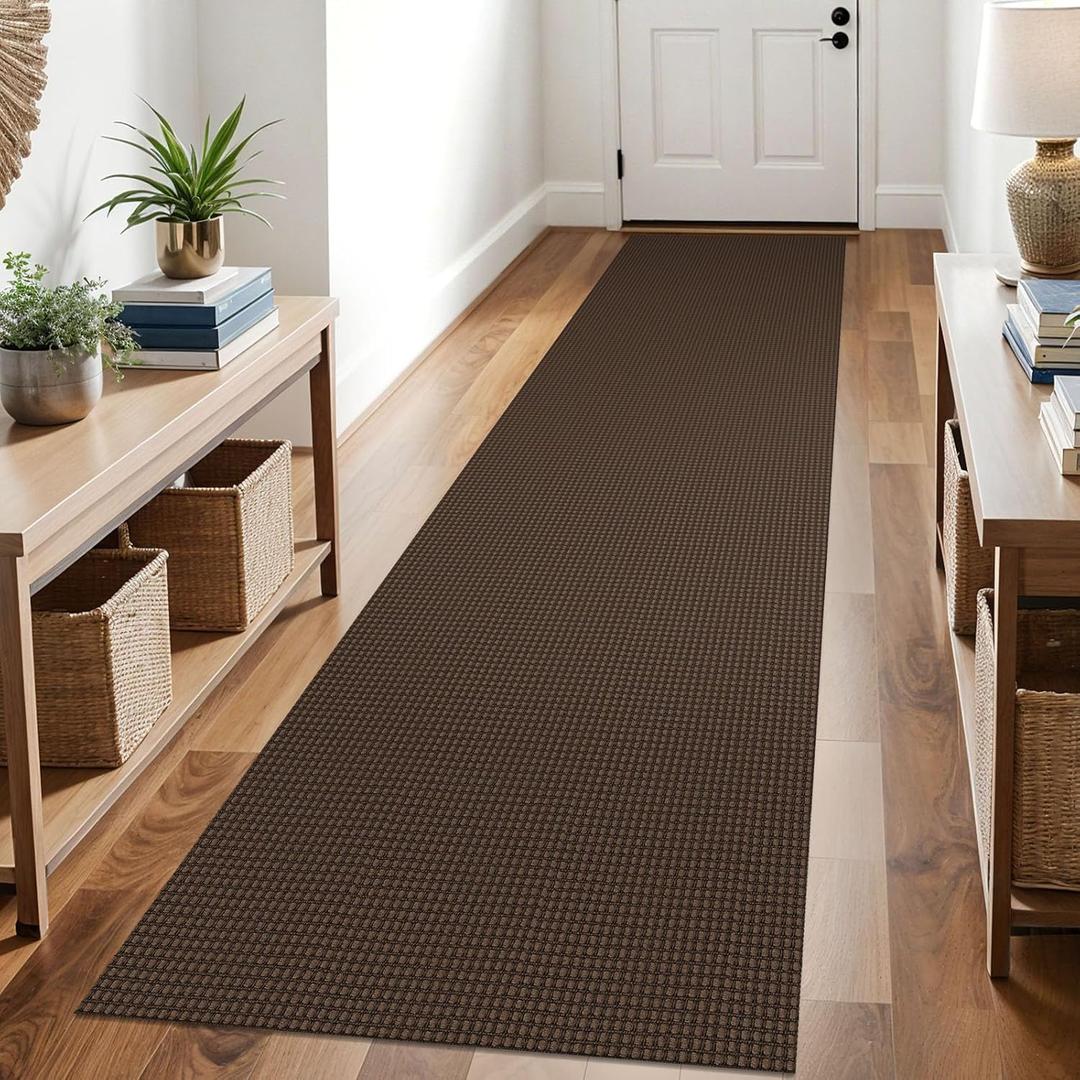 KOZYFLY Runners for Hallways 2.6x10 ft Washable Kitchen Runner Non Slip Rubber Backed Hallway Rugs Cotton Entryway Runner Rug Floor Carpet for Indoor Hall, Backdoor, Kitchen, Reddish Brown/Coffee