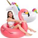Inflatable Unicorn Flamingo Pool Floats - Jasonwell 2 Pack Pool Floaties Inflatables Rafts for Swimming Pool Tubes for Floating Lake Beach Floaty Swim Rings Pool Party Toys for Adults Kids (White And Pink)