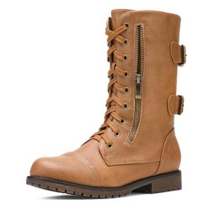 DREAM PAIRS Women's Mid Calf Built-in Wallet Pocket Lace up Military Combat Boots 7.5