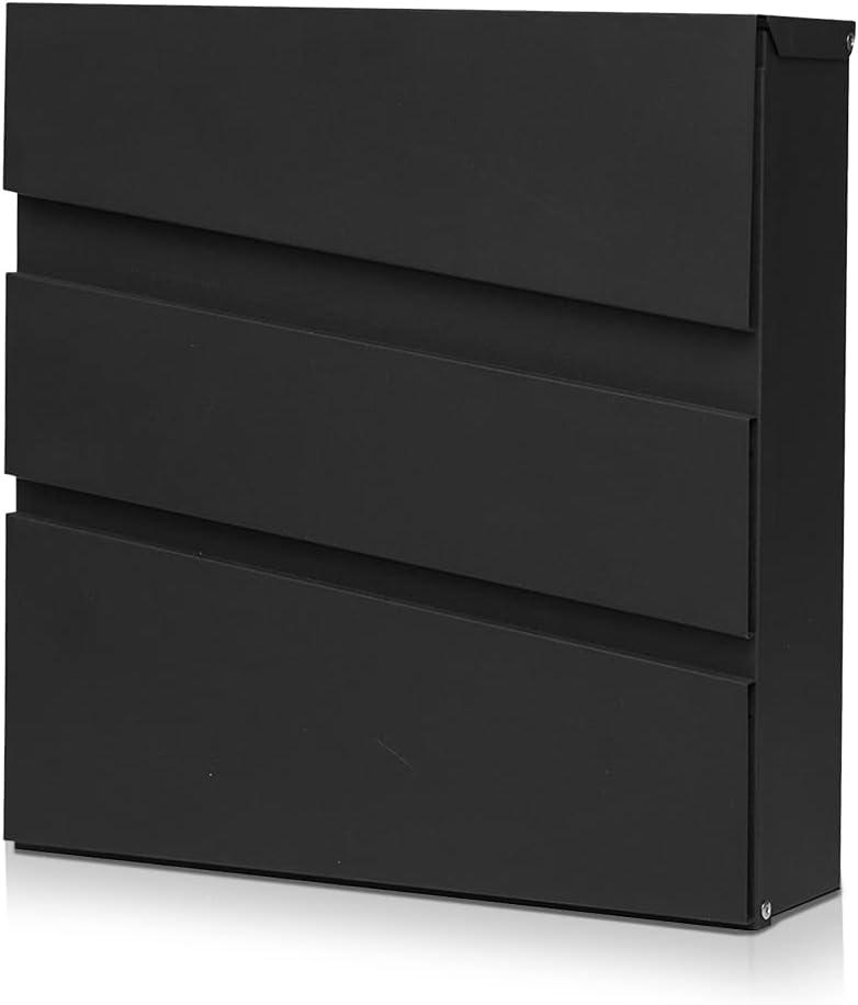 Wall Mount Mailbox with Key Lock, Large Capacity Locking Mailbox for Outside, Galvanized Steel Cover and Rust-Proof Metal Post Box, 14.6"x14.6"x4.3" Black, MD002B