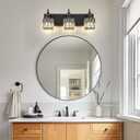 Black Crystal Bathroom Vanity Light 3-Light Modern Bathroom Lighting Fixtures Over Mirror, Black Wall Sconce Light Fixtures with Square Shade