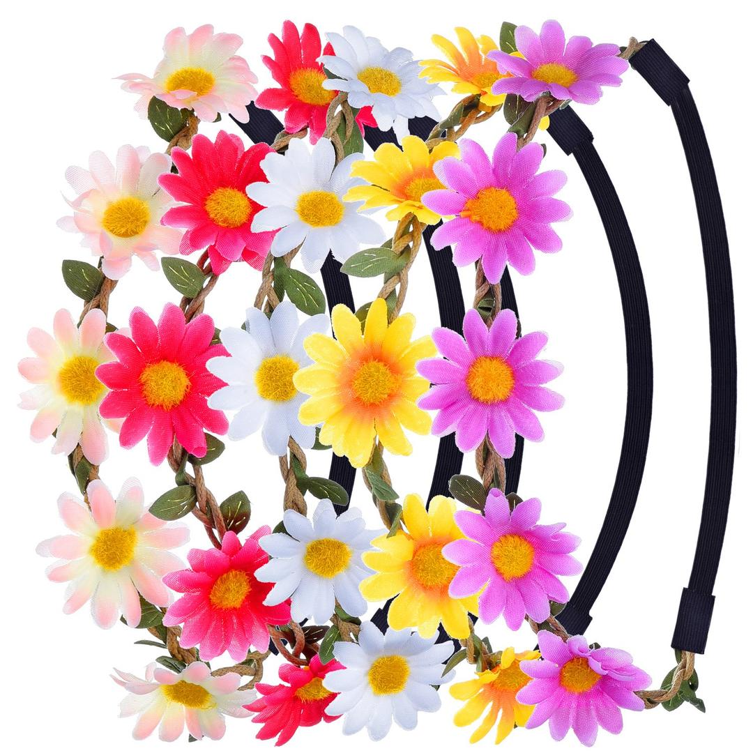EBOOT 5 Pcs Flower Headband Women Daisy Wreath Headband Sunflower Crown Hippie Floral Headpiece for Boho Hawaiian Beach Wedding Bridal Party Decorations Photo Props (Multicolor B)