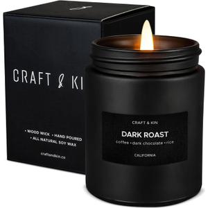 Craft & Kin Premium Dark Roast Coffee Candle | Black Scented Candles for Home | Long Lasting with 45 Hour Burn Time, 7.6oz | Soy Candle | Aromatherapy at Home | Gifts for Men